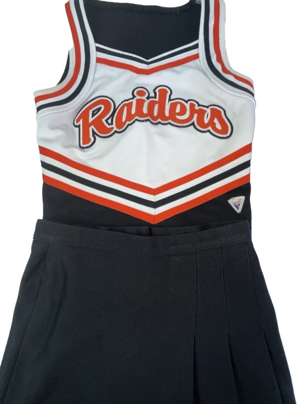 RAIDERS Real HS Cheerleader Uniform Halloween Costume 34 Top 26 Skirt Black
